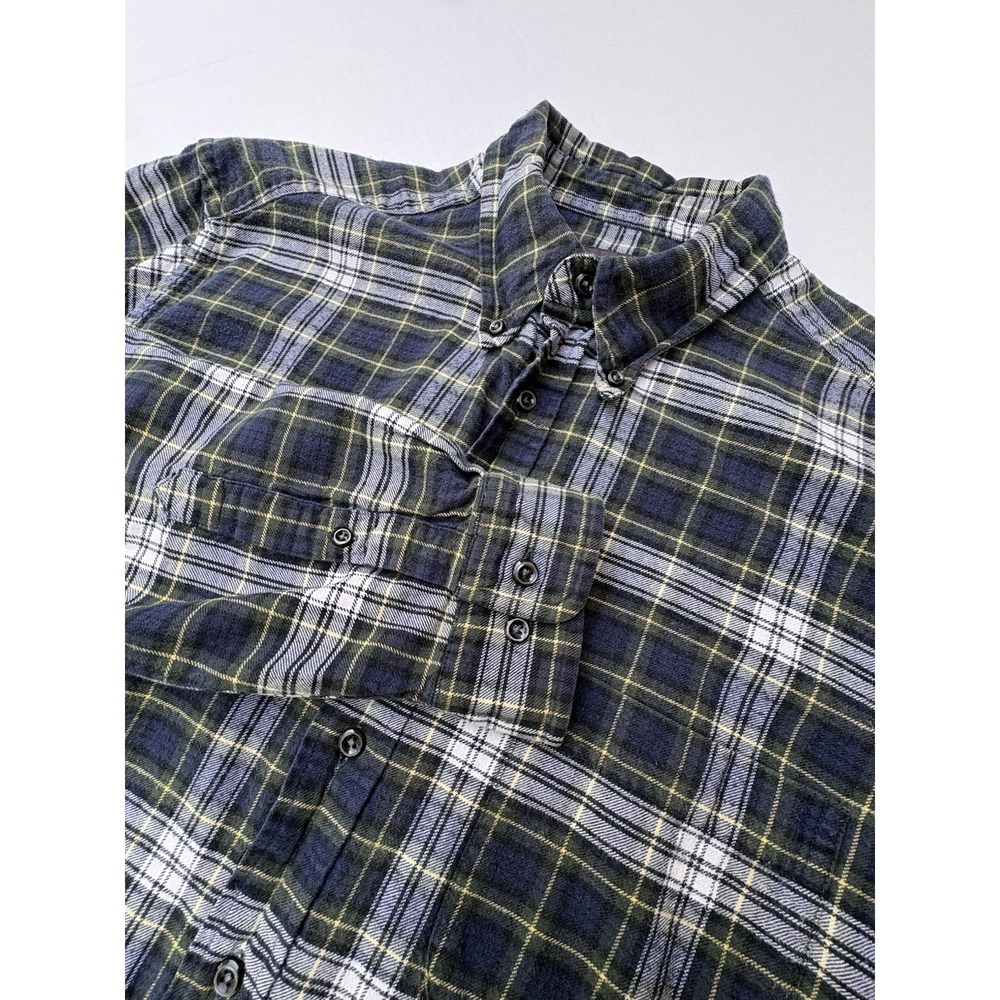 Eddie Bauer Shirt Mens Large Tall Blue Plaid Flannel Button Front Long Sleeve